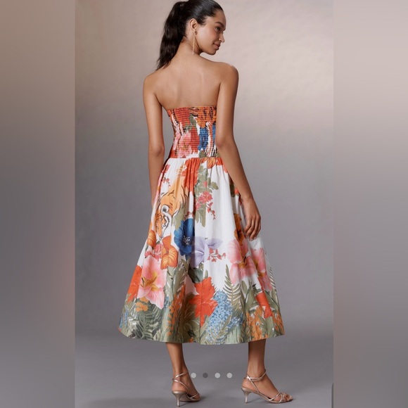 Maeve by Anthropologie Strapless Tiger & Tropical Printed Midi Dress.  NWT - Picture 2 of 9